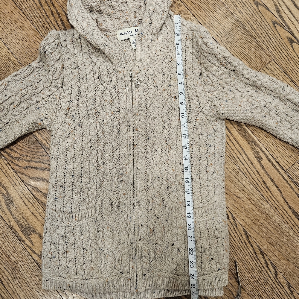 Aran Mor Ireland Cable Knit Hoodie with Celtic Knot Zipper Pull - Picture 7 of 8